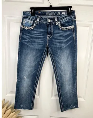 Miss Me Jeans Womens Size 29 Dark Wash Cropped Skinny Studded Distressed Denim thumbnail 3