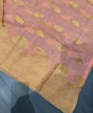 Indian Pakistani New Light Peach & Gold Organza Cotton Blend Stitched 2pc Suit thumbnail 6