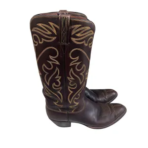 Vintage Lucchese Men’s 12 Espresso Smooth Leather Western Boots Round Toe USA thumbnail 12