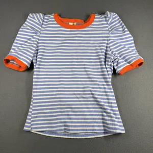Anthropologie Maeve Shirt Womens Medium Blue Striped Ringer Puff Sleeve Tee Top thumbnail 1