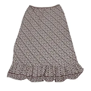 Max Studio Skirt Womens Size S Brown Ivory Geometric A-Line Midi Ruffle thumbnail 3