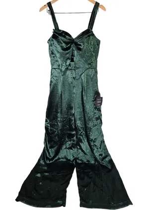 Lulus Emerald Green Satin Cutout Wide Leg Jumpsuit Size M Date to Remember‎ thumbnail 1