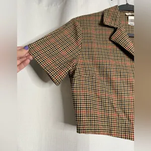 John Galt Brown by Brandy Melville Red Plaid Collared Crop Top Medium thumbnail 8