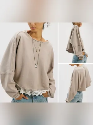 NWT Free People We The Free To The East Pullover - Chateau Grey - medium thumbnail 2