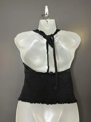 American Eagle Outfitters Tank Top Womens Medium Black Halter Smocked Cropped thumbnail 4