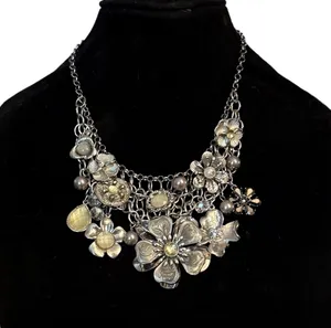 Ny Collection silver tone floral charms statement bib necklace thumbnail 1