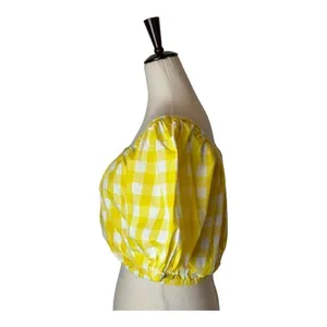 Color Me Courtney Shirt Women Small Yellow White Gingham Cropped Kris Top Boho‎ thumbnail 7