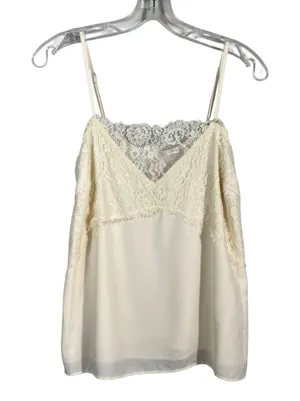 All in Favor Boutique White Ivory Cream Chiffon Layered Lace Neckline Cami Tank thumbnail 1