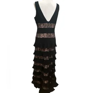 ML Monique Lhuillier Black Lace Panel Tiered sleeveless Formal Gown Dress 10 thumbnail 7