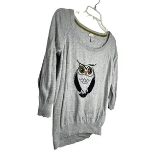 JC Penney Cashmere Blend‎ Owl Sweater Gray Size L thumbnail 2