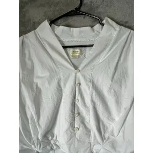 Maeve Crop Bubble Shirt White Medium Button Front Balloon Sleeve Blouse Modern thumbnail 2