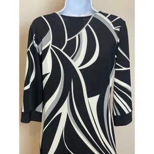 White House Black Market S Black White Pattern Shift Dress Square Neck thumbnail 6