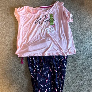 BE Yourself Sleepwear wine motif Pink and Navy Pajama Set thumbnail 2