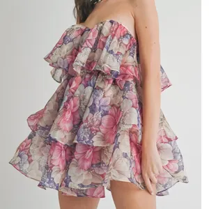 Tiered Floral Organza Ruffle Dress thumbnail 7