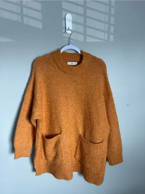 MANGO Orange Chunky Knit Oversized Sweater Sz M thumbnail 2