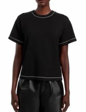 Max Studio Black Short Sleeve Top with Contrast Stitching thumbnail 1