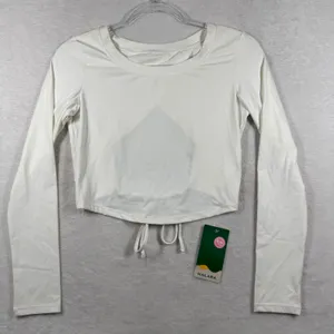 Halara Womens White Open Back Tie Hem Long Sleeve Crop Top Activewear JV85K S thumbnail 1