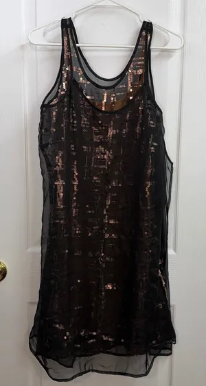 Simply Vera Vera‎ Wang black bronze sequin metallic layered lined sheer dress S thumbnail 1
