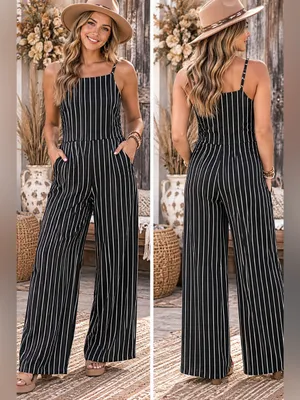 Moa Moa Black & White Vertical-Stripe Wide-Leg Jumpsuit thumbnail 2