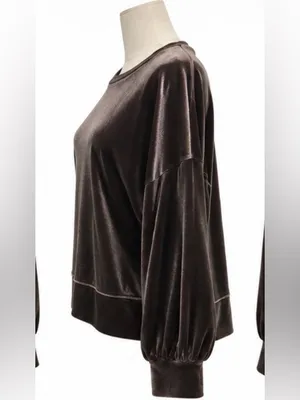 Madewell Dark Metal Velvet Balloon Sleeve Sweatshirt Pullover M thumbnail 2