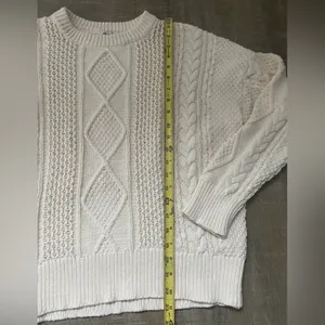 Madewell Oversized Cable Knit Sweater L Cream Ivory Fisherman Preppy Cotton thumbnail 11