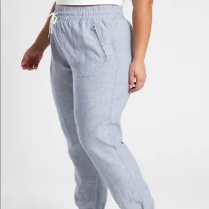 Athleta Cabo Linen Jogger Pants in Blue Women’s Size 10 thumbnail 3