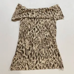 Pilcro Anthropologie Leopard Off Shoulder Ribbed Mini Dress XS Animal Print thumbnail 2