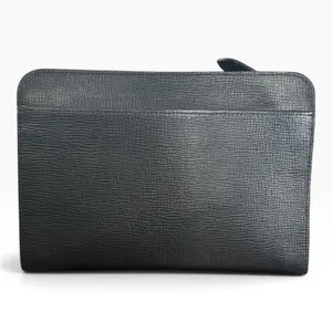 Burberry Vintage Clutch Bag Medium Black Leather Check Canvas Strap Hardware thumbnail 2