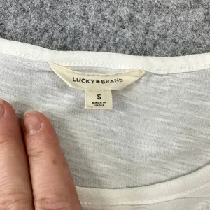Lucky Brand Women's Size Small White Lace Eyelet Slub Cotton‎ T-Shirt Top Casual thumbnail 2