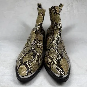 Horoscopez Snakeskin Print Western Ankle Boots Metal Toe‎ Tip AHZ19113 Womens 8M thumbnail 2
