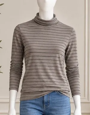 Eddie Bauer Womens Top Mock Neck Striped Long Sleeve Brown Black Size Large thumbnail 1