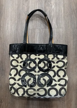 Coach‎ Aubrey Tote Bag Purse Large Designer Y2K Retro Luxury Cream Black Logo thumbnail 1