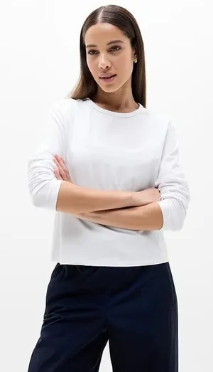 [Athleta] Bright White Supima Cotton Crew Neck Long Sleeve Essential Top Size XL thumbnail 1