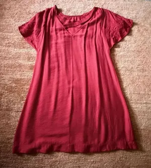 LOFT Red Embroidered Shift Dress Size S Open Back Cross Strap thumbnail 1