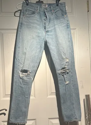 Agolde Light Blue Distressed High Rise Jeans thumbnail 1