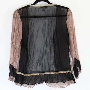 Vintage Young Essence 100% Silk Brown & Black Sequin Tie Front Cardigan Size S thumbnail 3