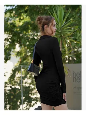 NEW Bodycon Long Sleeves Deep V-Neck Ruched Asymmetric Club Party Dress M thumbnail 7
