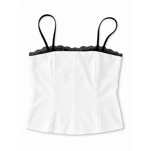White Satin Lace Trim Cami Top Women’s Adjustable Straps Y2K Minimalist thumbnail 9