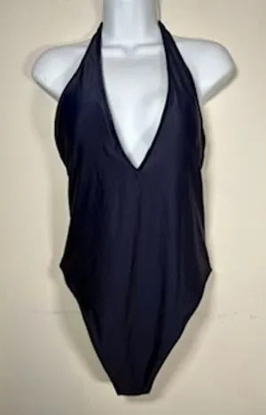Aerie One Piece Swimsuit Medium Navy Blue Plunging Halter Neck‎ Open Back Swim thumbnail 1