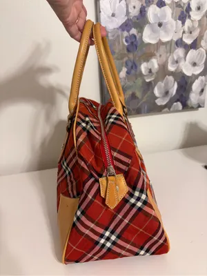 Vintage Burberry Blue label nova red plaid Boston Bowling Bag canvas leather thumbnail 2