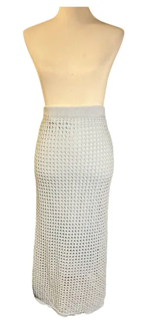 Steve Madden Ice Blue Open Knit Crochet Maxi Skirt L Lined Cover Up thumbnail 1