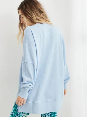 Aerie The Happiest Textured Baggy Crewneck Sweatshirt in Baby Blue Size Medium thumbnail 2