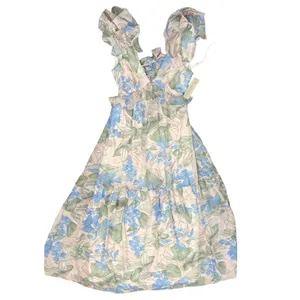 Big Water Blue Sky Pink Blue Green Floral Flutter Tie Back Maxi Dress S NEW Tags thumbnail 4