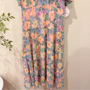 Lost + Wander Florescence Cottage Midi Dress in Yellow Purple Floral One Size thumbnail 4