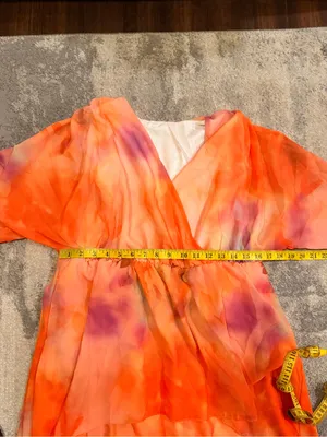 Source Unknown Orange and Pink High-Low Tiered Midi Dress thumbnail 5