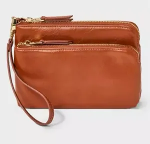 Universal Thread nwt Brown Double-Zip Wristlet Clutch thumbnail 1