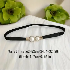 Thin Double Faux Pearl Buckle‎ Solid Color PU Leather Waist Thin Belt One Size thumbnail 6