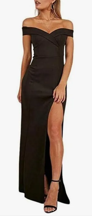 Elegant Black Off-Shoulder Evening Gown Size Small Womens thumbnail 1