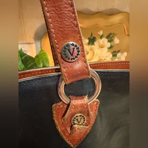 Valentina Black and Brown Shoulder Bag with Leather Handles thumbnail 3