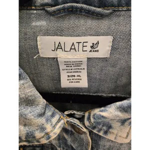 Garage Jalate XL Vintage Blue Acid Wash Distressed Denim Jacket Women Shrunken Crop thumbnail 7